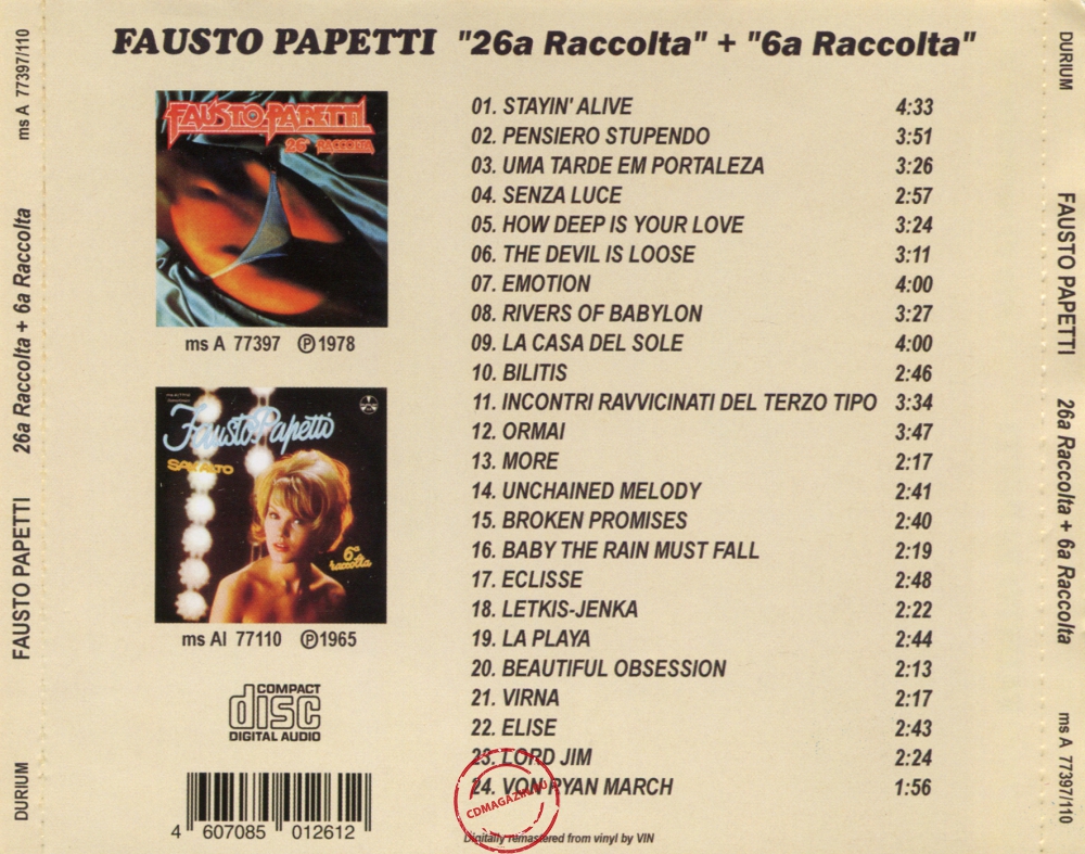 Audio CD: Fausto Papetti (1978) 26ª Raccolta + 6ª Raccolta