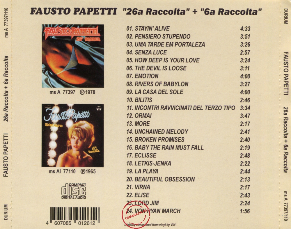 Audio CD: Fausto Papetti (1978) 26ª Raccolta + 6ª Raccolta Audio CD: Fausto Papetti (1978) 26ª Raccolta + 6ª Raccolta