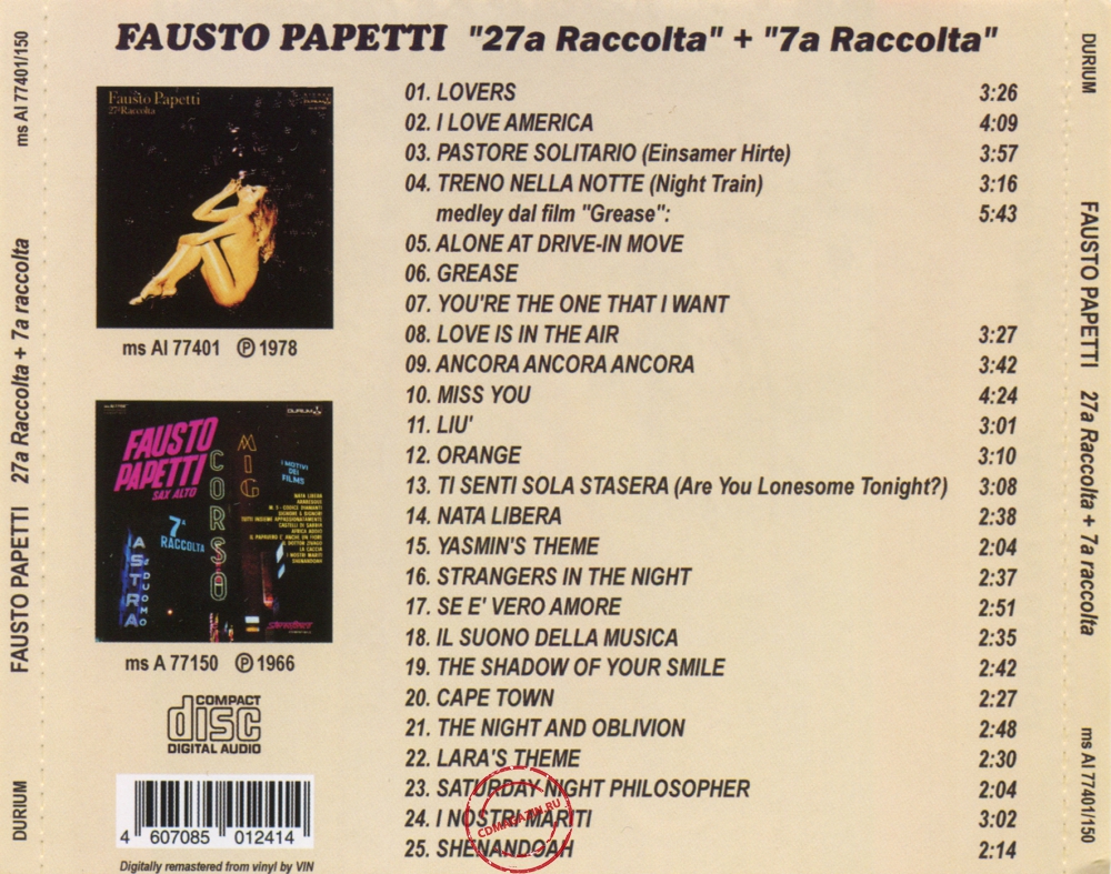 Audio CD: Fausto Papetti (1978) 27ª Raccolta + 7ª Raccolta