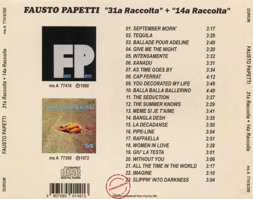 Audio CD: Fausto Papetti (1980) 31ª Raccolta + 14ª Raccolta Audio CD: Fausto Papetti (1980) 31ª Raccolta + 14ª Raccolta