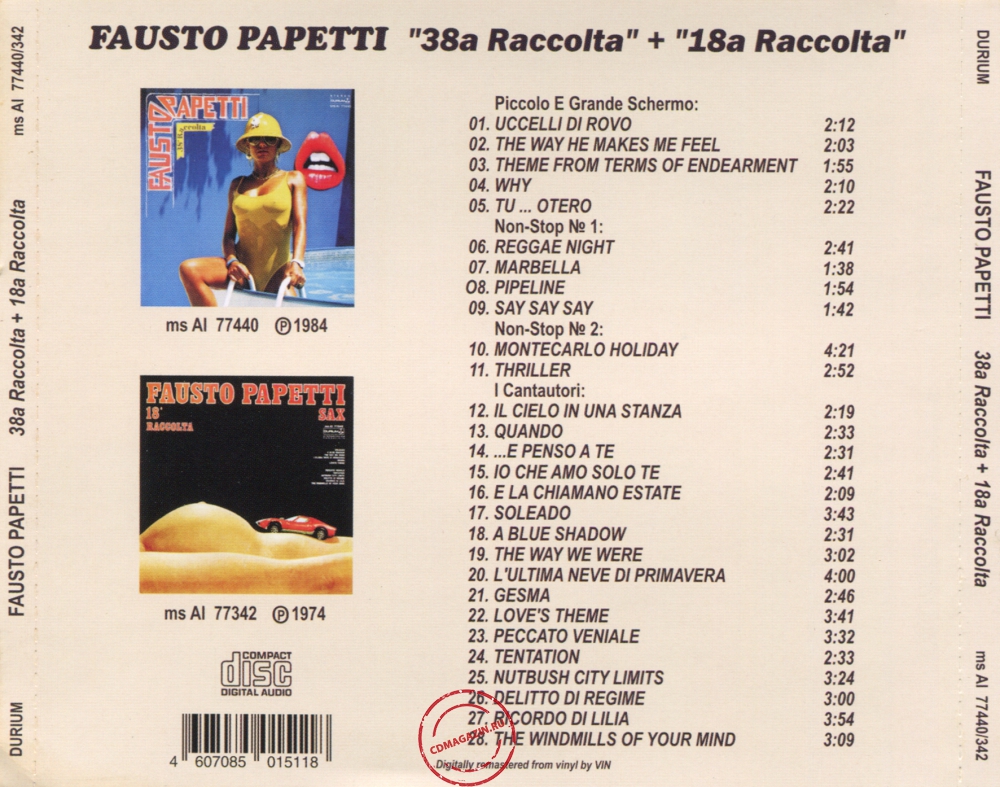 Audio CD: Fausto Papetti (1984) 38ª Raccolta + 18ª Raccolta