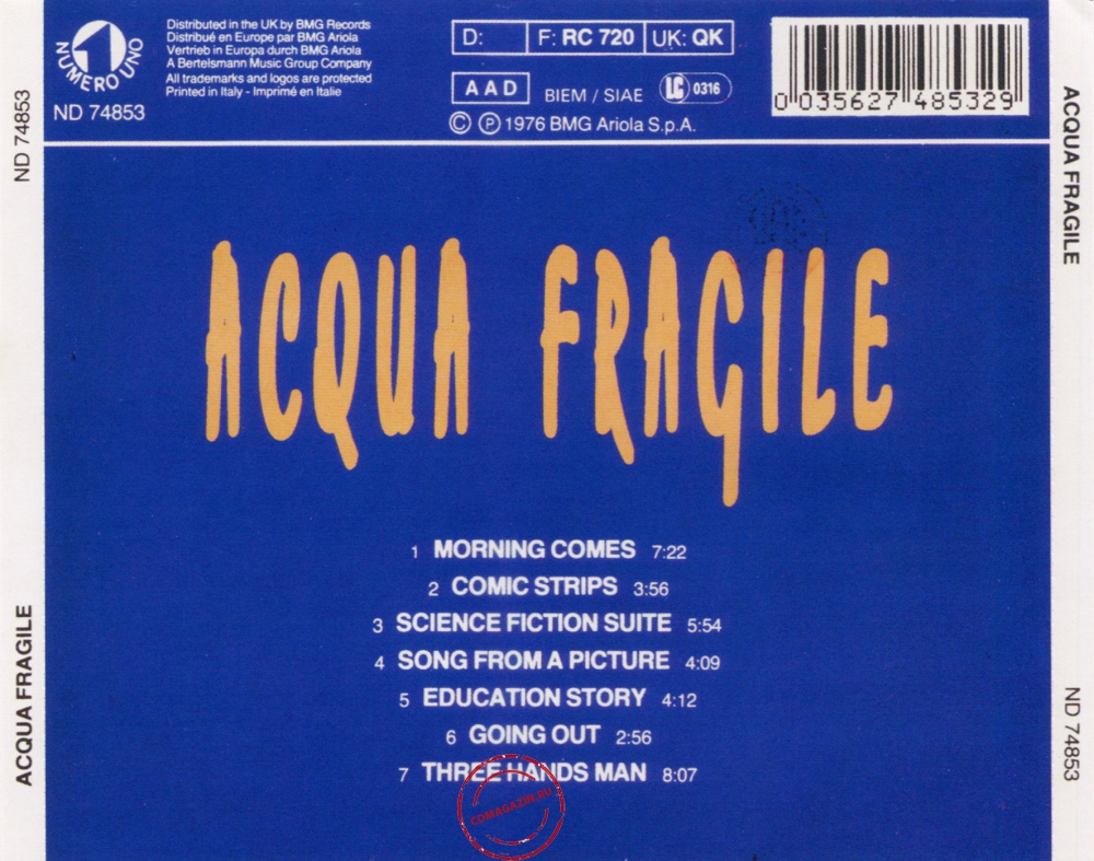 Audio CD: Acqua Fragile (1973) Acqua Fragile Audio CD: Acqua Fragile (1973) Acqua Fragile