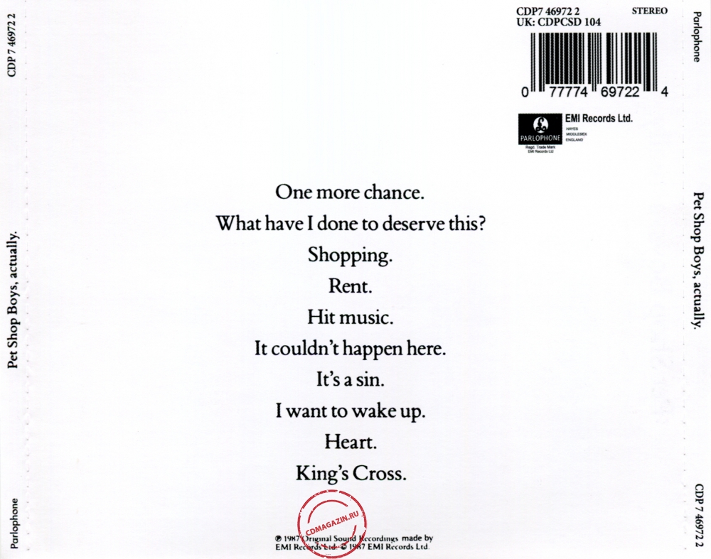 Audio CD: Pet Shop Boys (1987) Actually Audio CD: Pet Shop Boys (1987) Actually