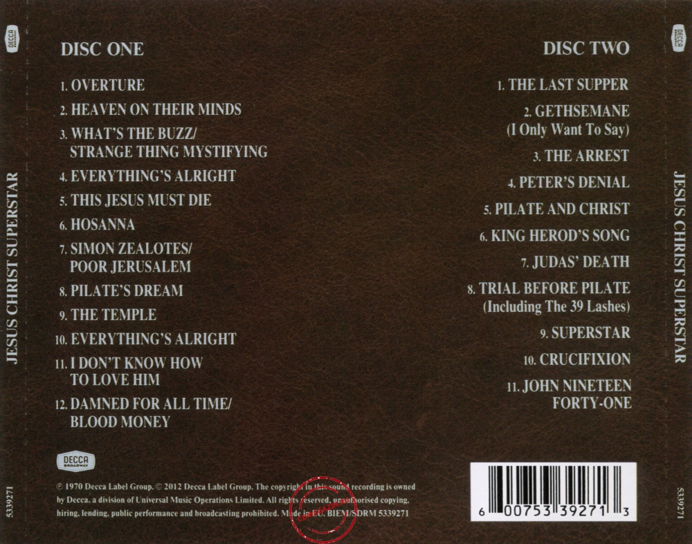 Audio CD: Andrew Lloyd Webber & Tim Rice (1970) Jesus Christ Superstar