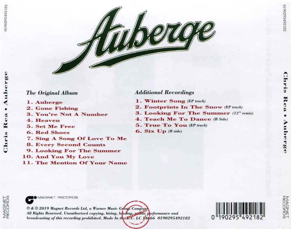 Audio CD: Chris Rea (1991) Auberge