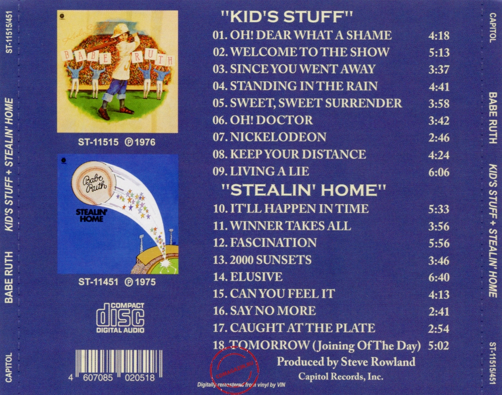 Audio CD: Babe Ruth (1976) Kid's Stuff + Stealin' Home Audio CD: Babe Ruth (1976) Kid's Stuff + Stealin' Home