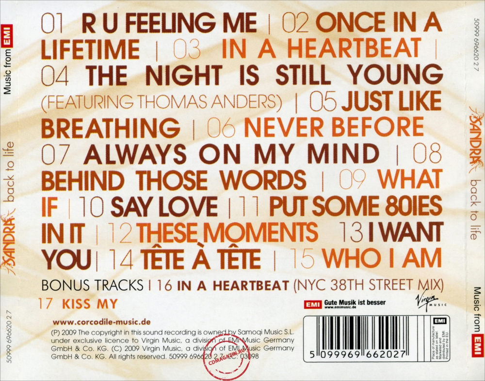 Audio CD: Sandra (2009) Back To Life Audio CD: Sandra (2009) Back To Life