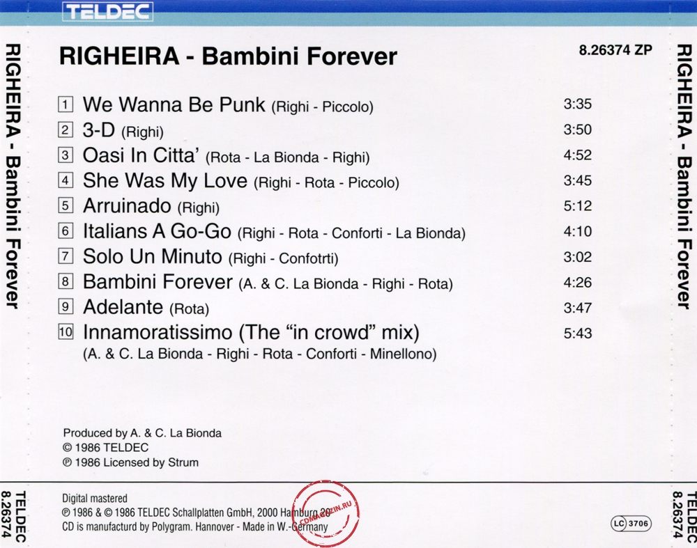Audio CD: Righeira (1986) Bambini Forever
