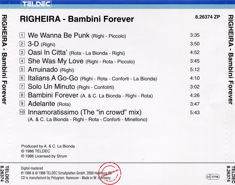 Audio CD: Righeira (1986) Bambini Forever Audio CD: Righeira (1986) Bambini Forever
