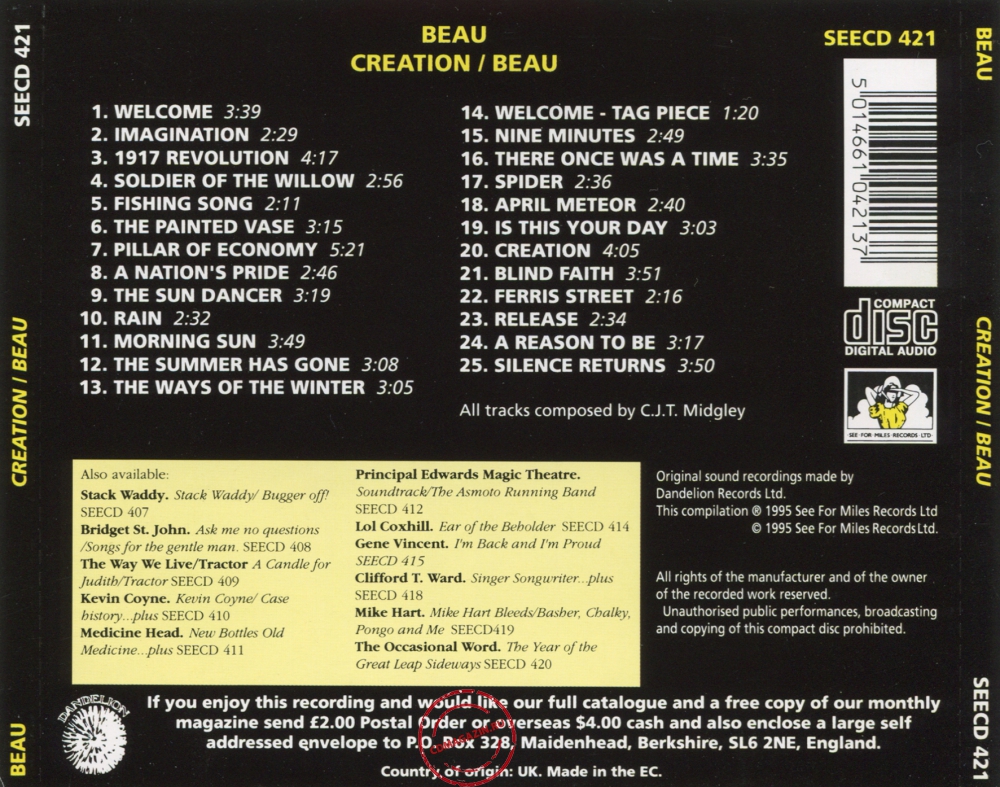 Audio CD: Beau (5) (1969) Creation + Beau Audio CD: Beau (5) (1969) Creation + Beau