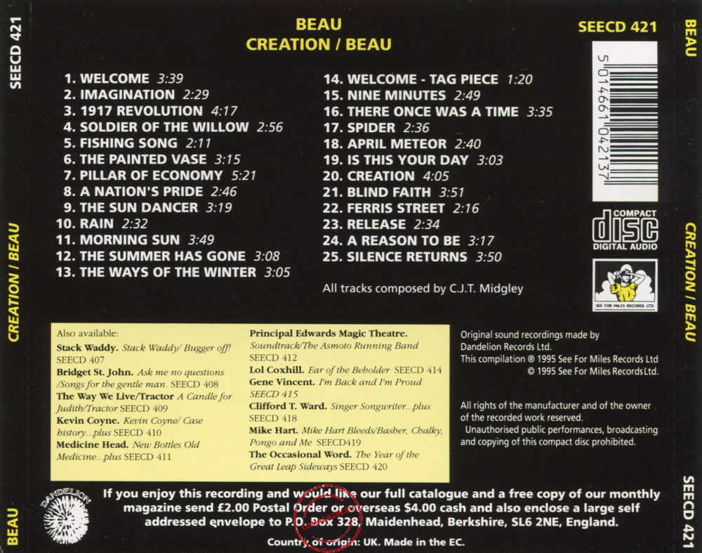 Audio CD: Beau (5) (1969) Creation + Beau