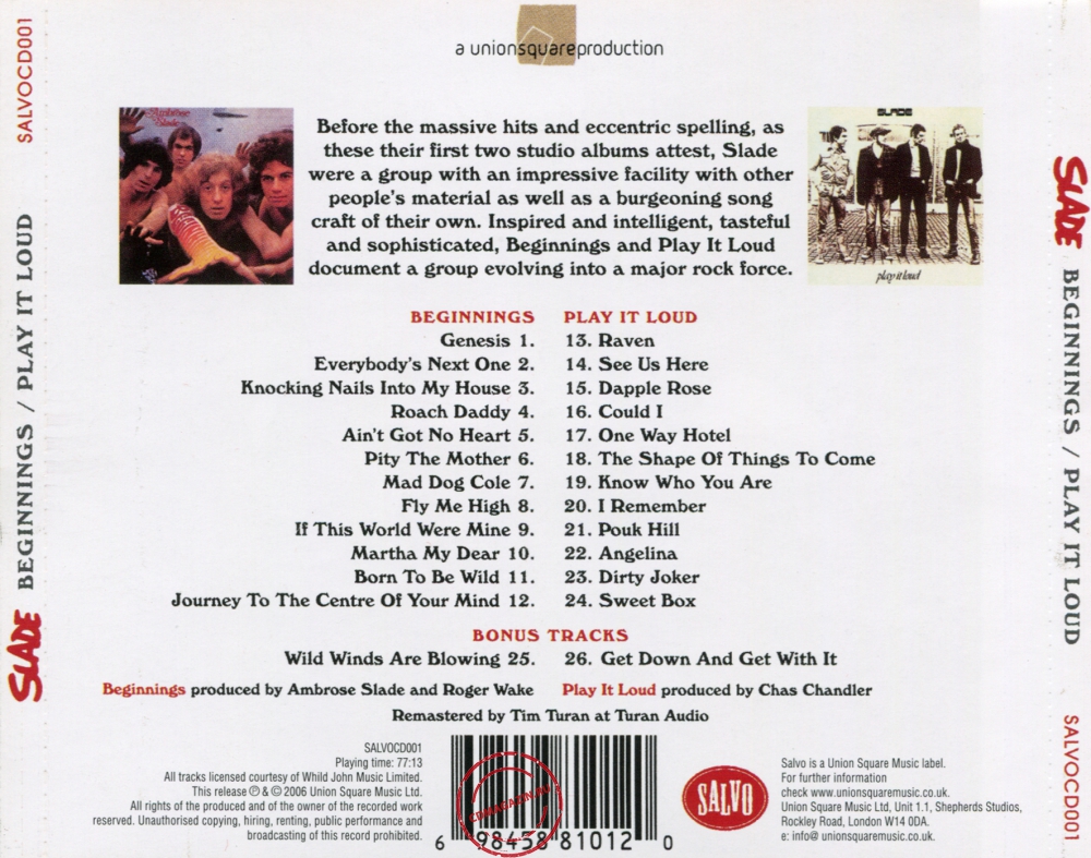 Audio CD: Slade (1969) Beginnings / Play It Loud Audio CD: Slade (1969) Beginnings / Play It Loud