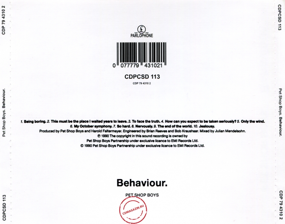 Audio CD: Pet Shop Boys (1990) Behaviour Audio CD: Pet Shop Boys (1990) Behaviour