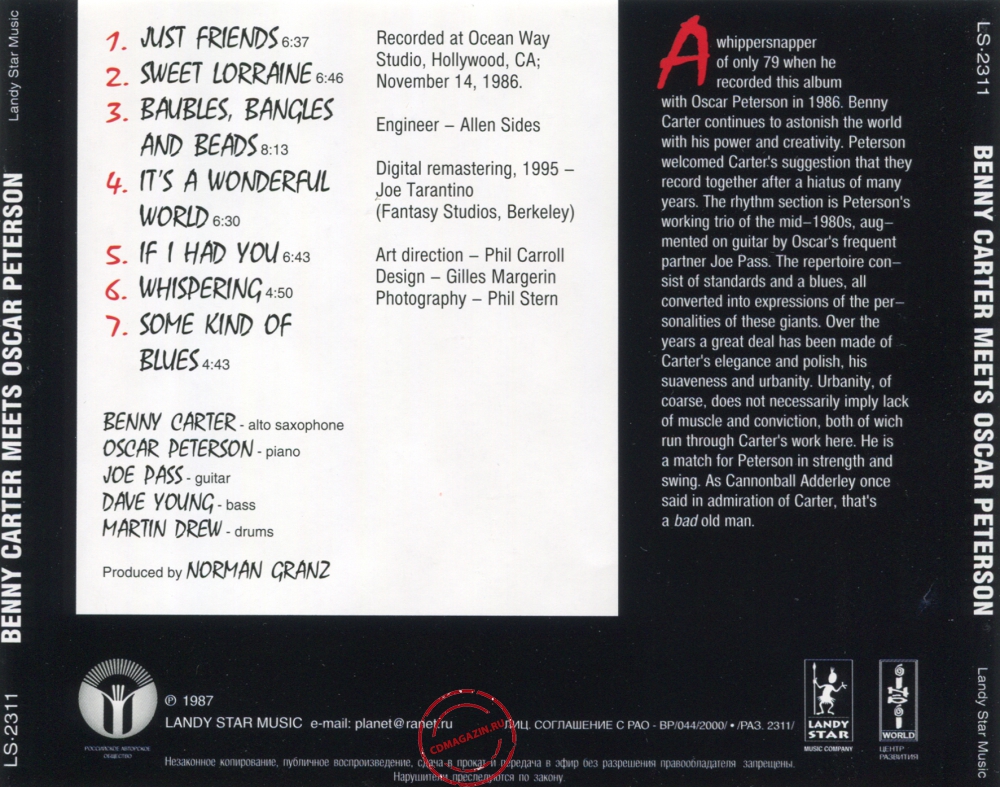 Audio CD: Benny Carter (1987) Benny Carter Meets Oscar Peterson Audio CD: Benny Carter (1987) Benny Carter Meets Oscar Peterson