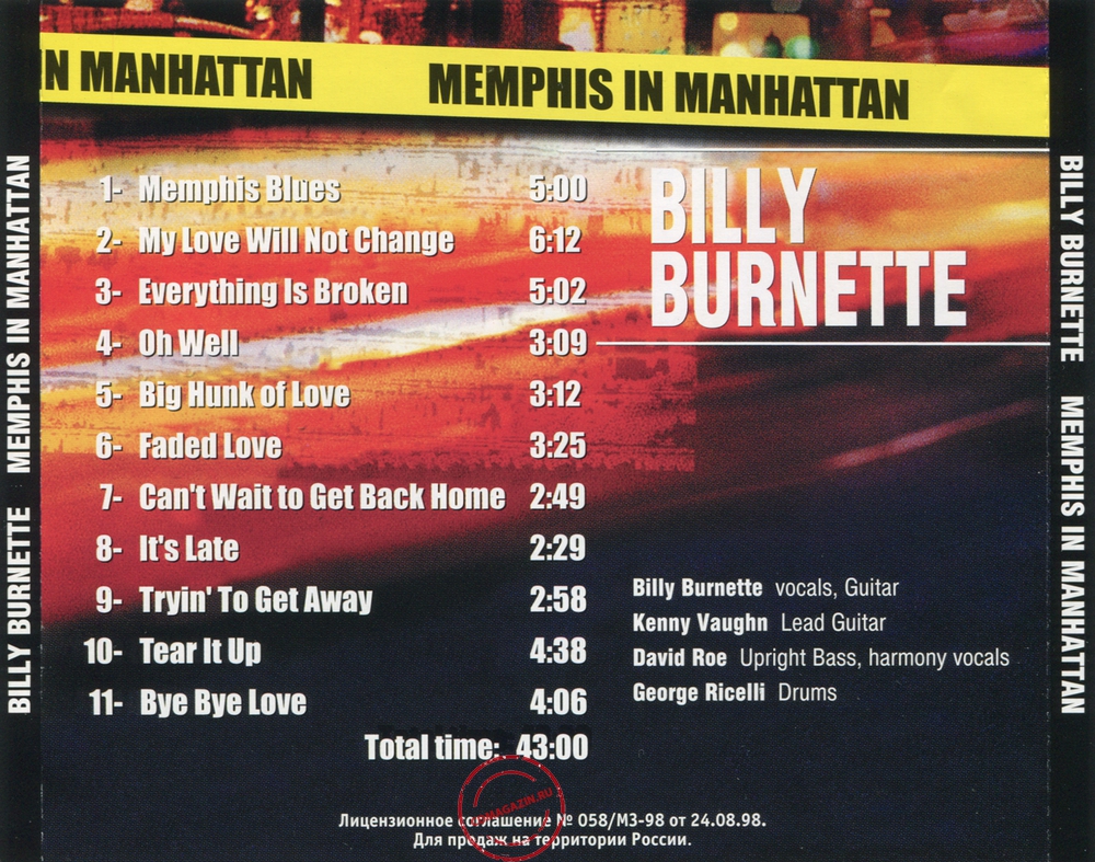 Audio CD: Billy Burnette (2006) Memphis In Manhattan Audio CD: Billy Burnette (2006) Memphis In Manhattan