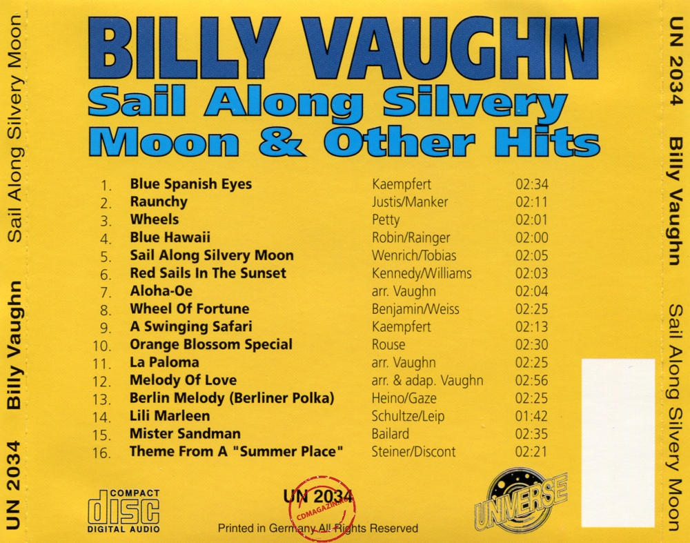 Audio CD: Billy Vaughn (1992) Sail Along Silvery Moon & Other Hits Audio CD: Billy Vaughn (1992) Sail Along Silvery Moon & Other Hits