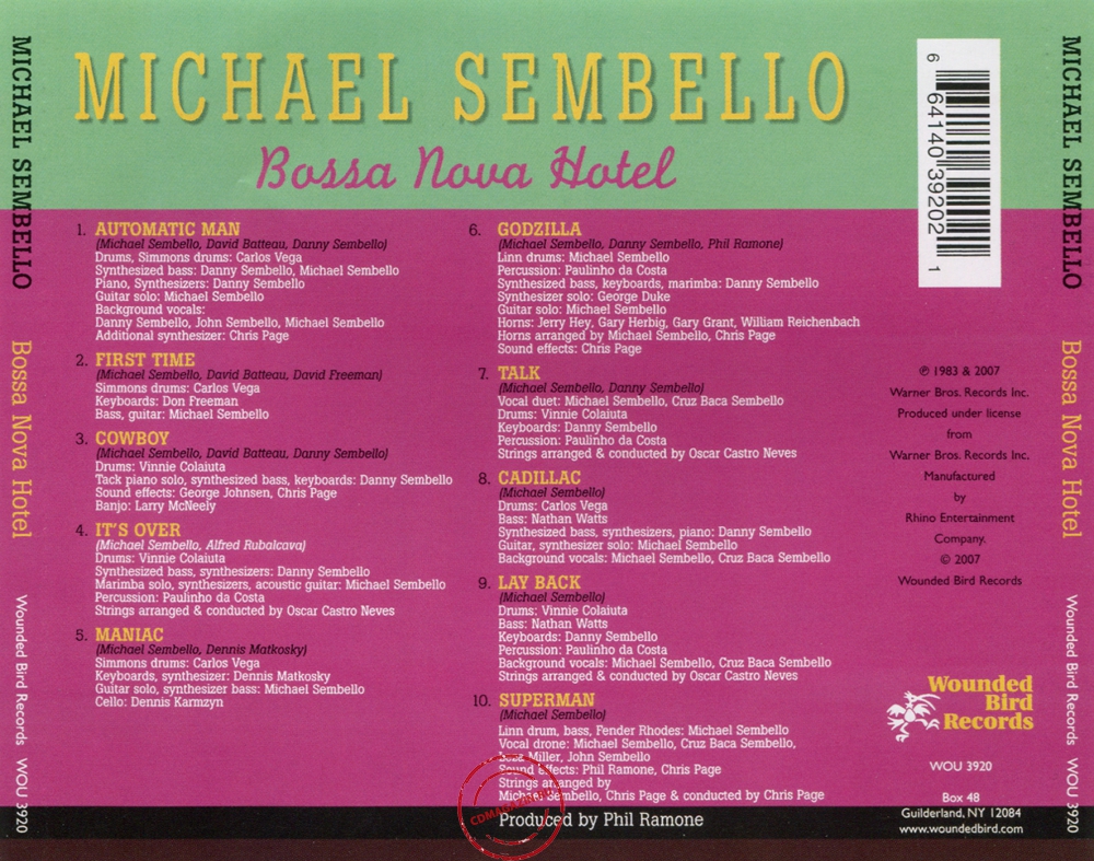 Audio CD: Michael Sembello (1983) Bossa Nova Hotel Audio CD: Michael Sembello (1983) Bossa Nova Hotel