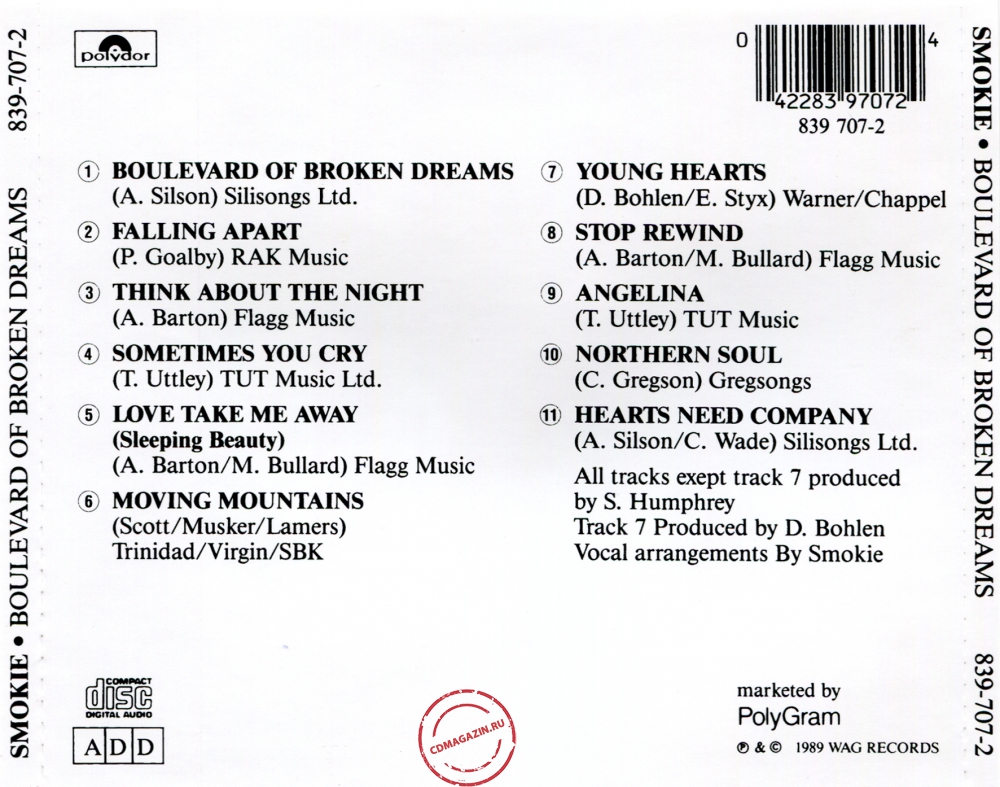 Audio CD: Smokie (1989) Boulevard Of Broken Dreams