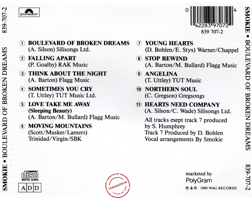 Audio CD: Smokie (1989) Boulevard Of Broken Dreams Audio CD: Smokie (1989) Boulevard Of Broken Dreams