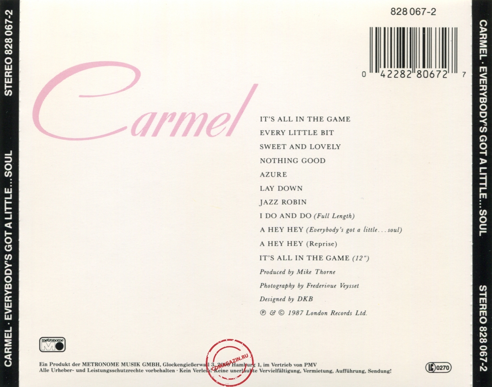 Audio CD: Carmel (2) (1987) Everybody's Got A Little...Soul