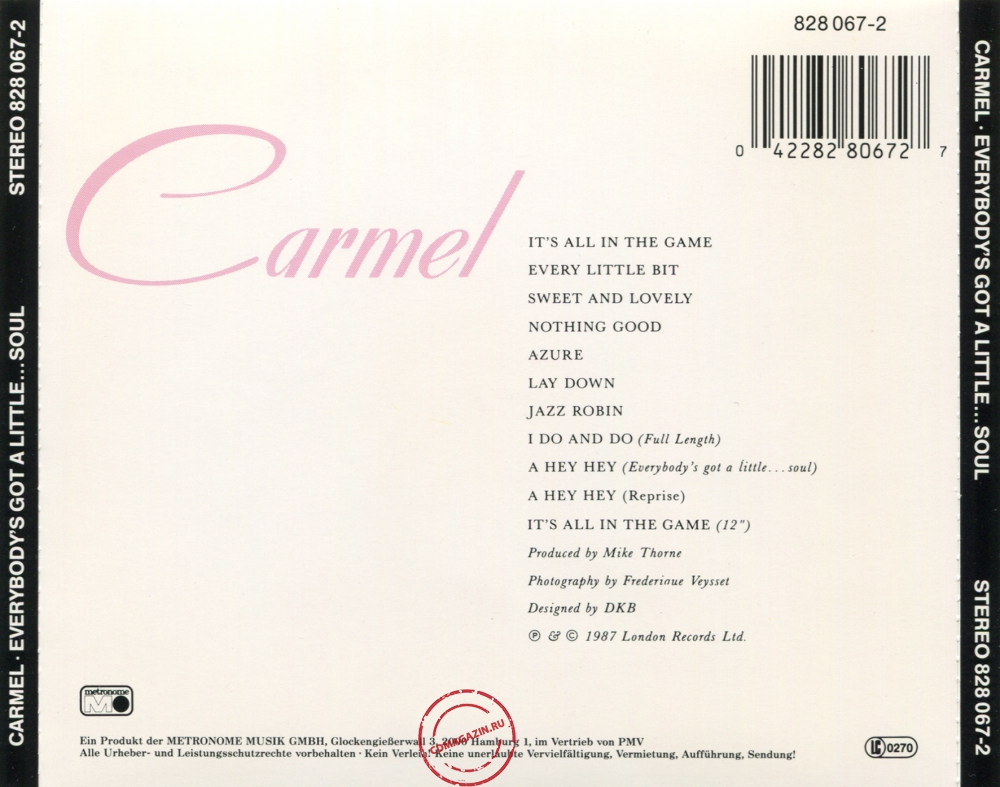 Audio CD: Carmel (2) (1987) Everybody's Got A Little...Soul Audio CD: Carmel (2) (1987) Everybody's Got A Little...Soul