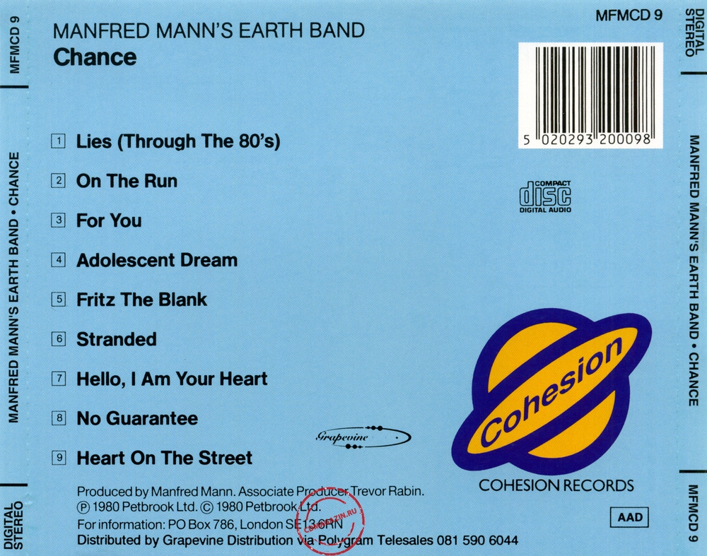 Audio CD: Manfred Mann's Earth Band (1980) Chance Audio CD: Manfred Mann's Earth Band (1980) Chance