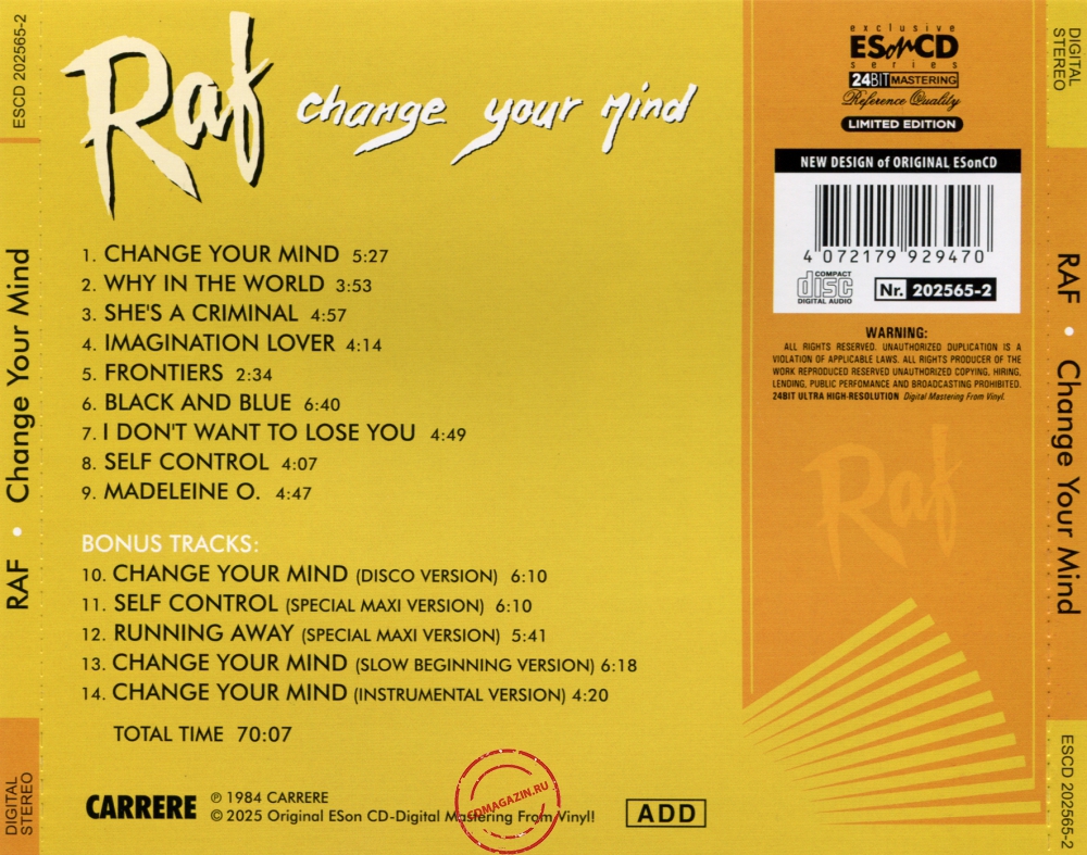 Audio CD: RAF (5) (1984) Change Your Mind Audio CD: RAF (5) (1984) Change Your Mind