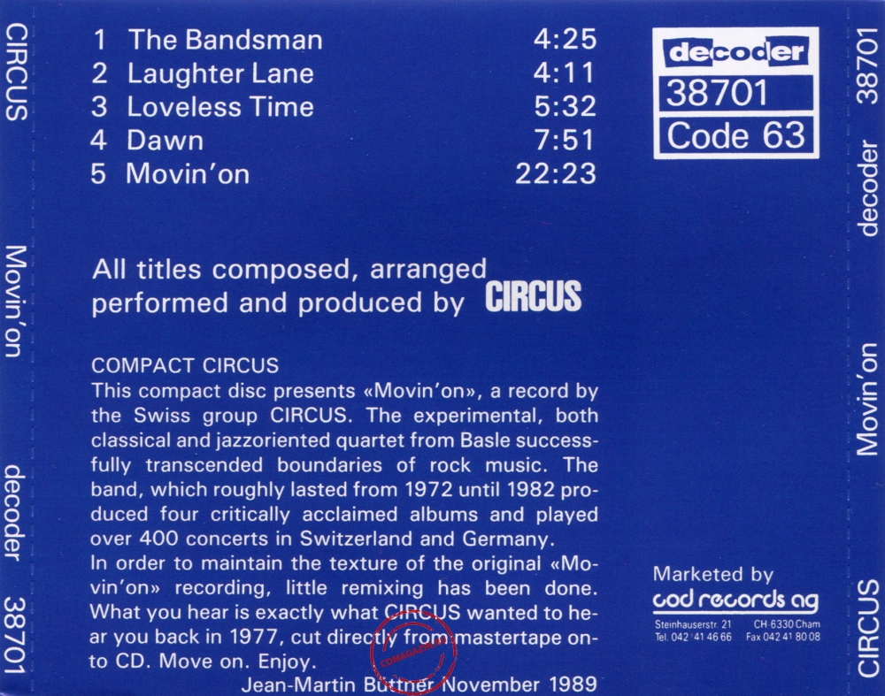 Audio CD: Circus (8) (1977) Movin' On Audio CD: Circus (8) (1977) Movin' On