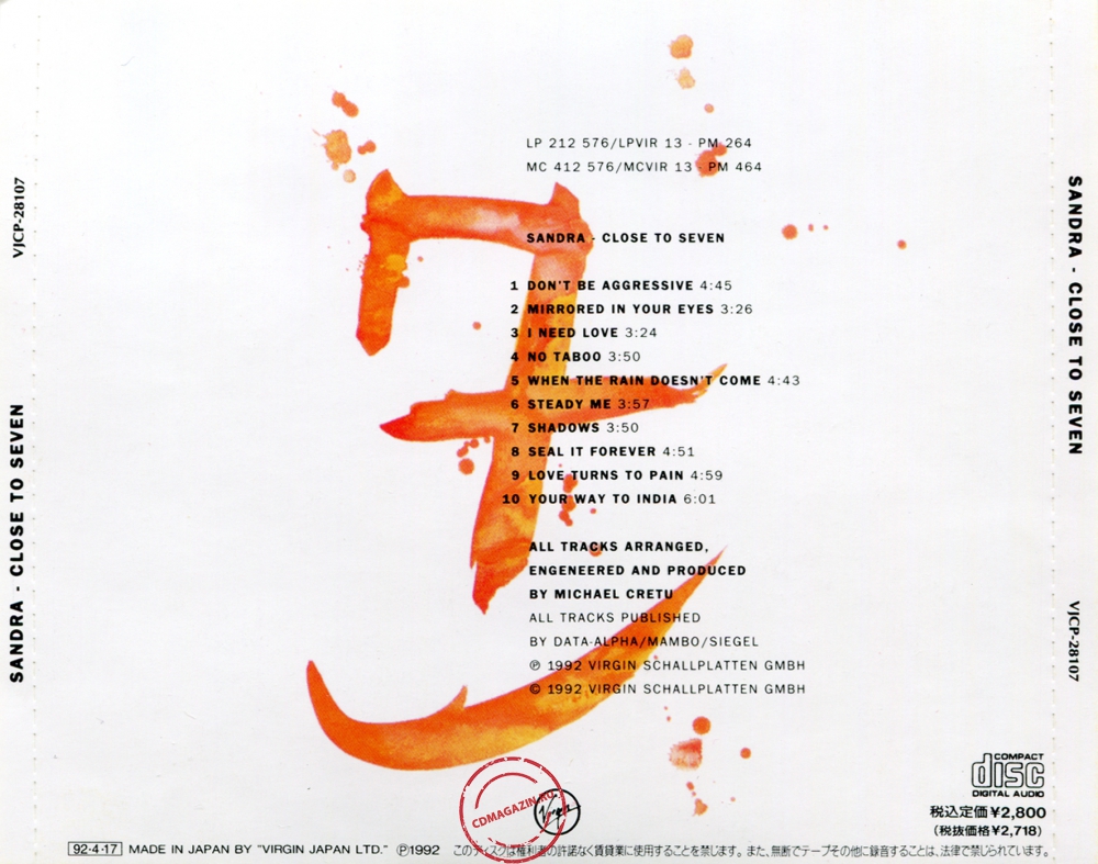Audio CD: Sandra (1992) Close To Seven Audio CD: Sandra (1992) Close To Seven