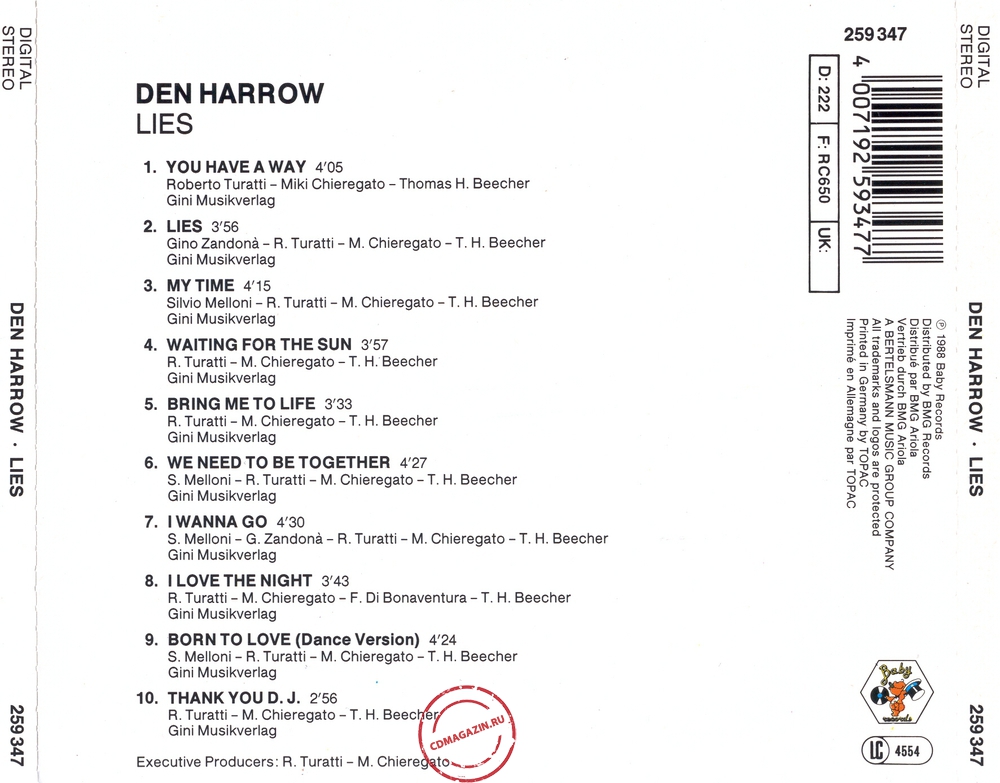 Audio CD: Den Harrow (1988) Lies Audio CD: Den Harrow (1988) Lies
