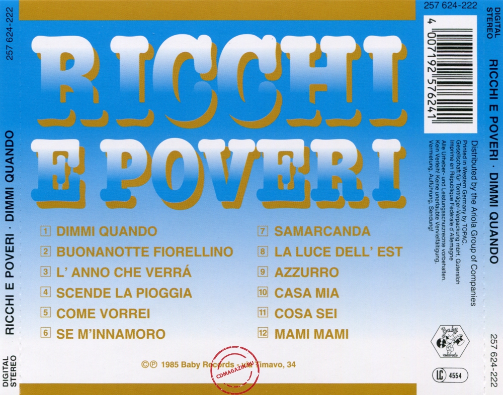 Audio CD: Ricchi E Poveri (1985) Dimmi Quando