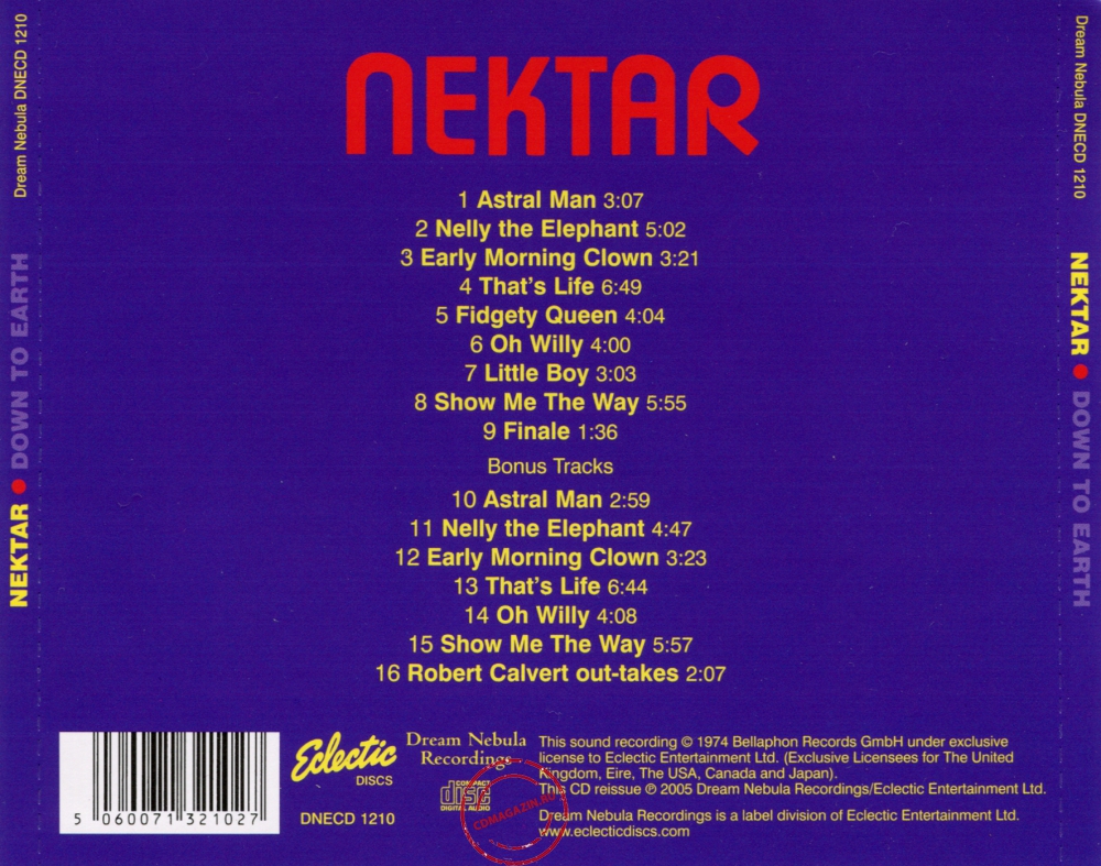 Audio CD: Nektar (1974) Down To Earth