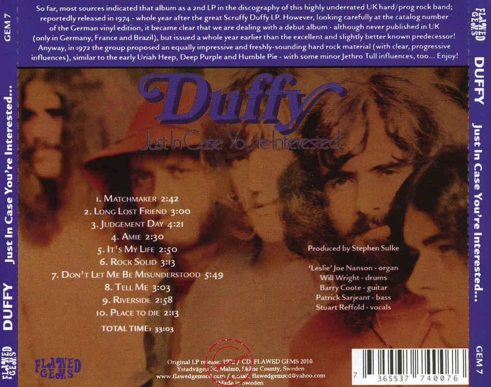Audio CD: Duffy (6) (1971) Just In Case You're Interested Audio CD: Duffy (6) (1971) Just In Case You're Interested