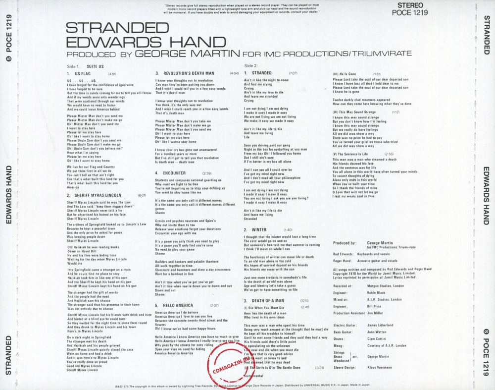 Audio CD: Edwards Hand (1970) Stranded