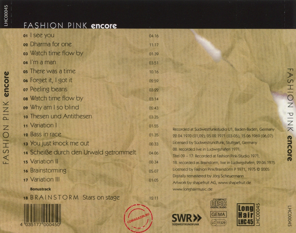 Audio CD: Fashion Pink (1975) Encore