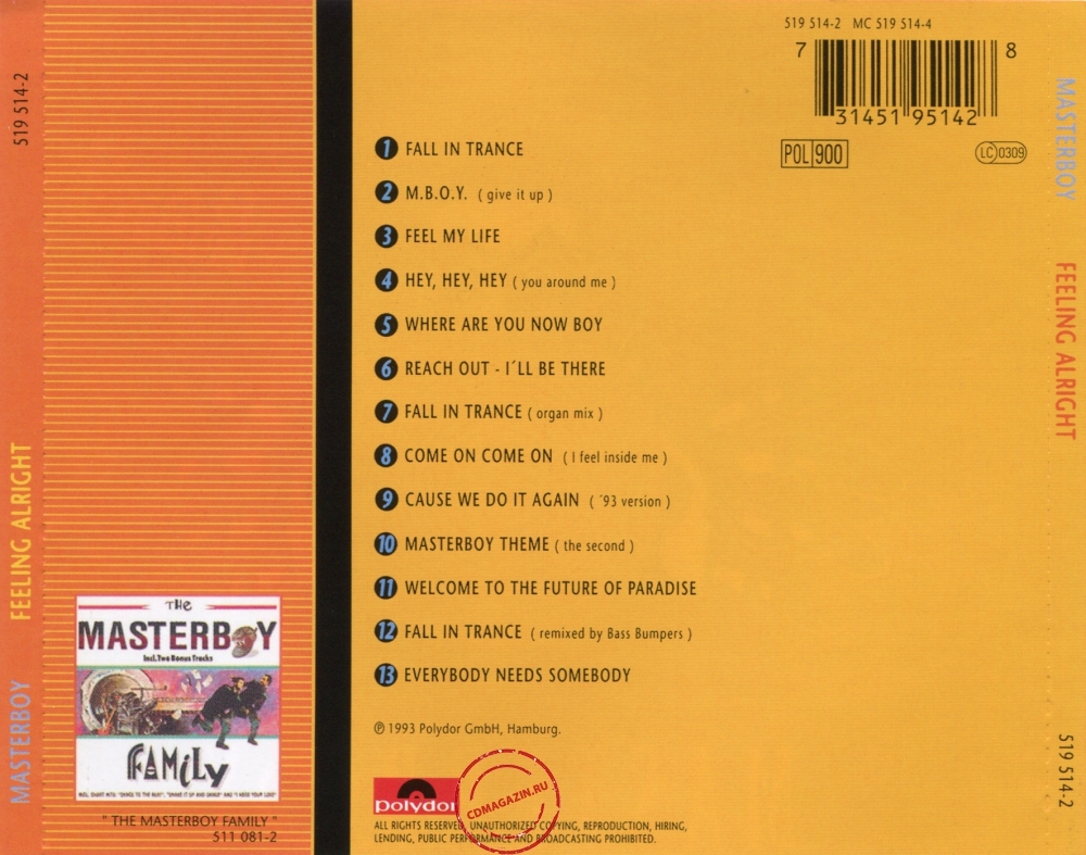 Audio CD: Masterboy (1993) Feeling Alright Audio CD: Masterboy (1993) Feeling Alright