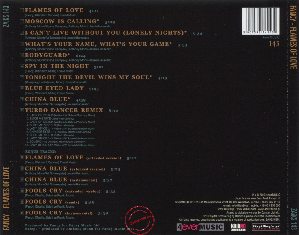 Audio CD: Fancy (1988) Flames Of Love Audio CD: Fancy (1988) Flames Of Love