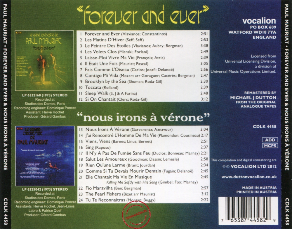 Audio CD: Paul Mauriat (1973) Forever And Ever + Nous Irons A Verone