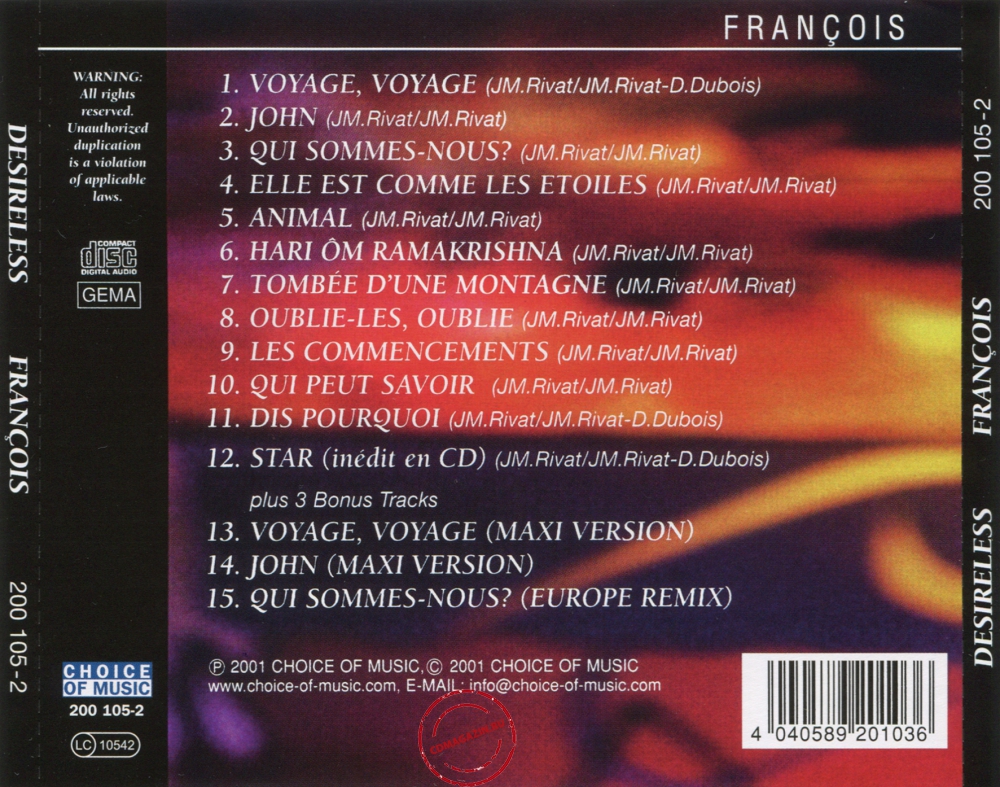 Audio CD: Desireless (1989) Francois