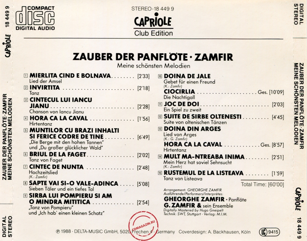 Audio CD: Gheorghe Zamfir (1988) Zauber Der Panflöte • Meine Schönsten Melodien Audio CD: Gheorghe Zamfir (1988) Zauber Der Panflöte • Meine Schönsten Melodien