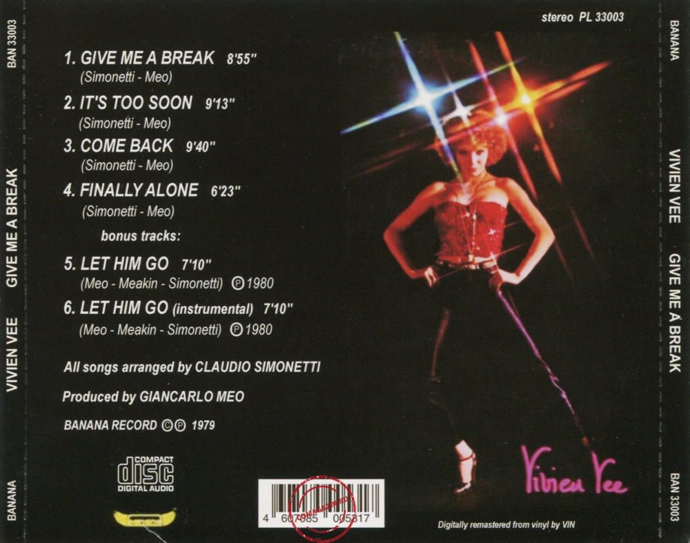 Audio CD: Vivien Vee (1979) Give Me A Break Audio CD: Vivien Vee (1979) Give Me A Break