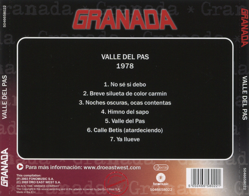 Audio CD: Granada (2) (1978) Valle Del Pas Audio CD: Granada (2) (1978) Valle Del Pas