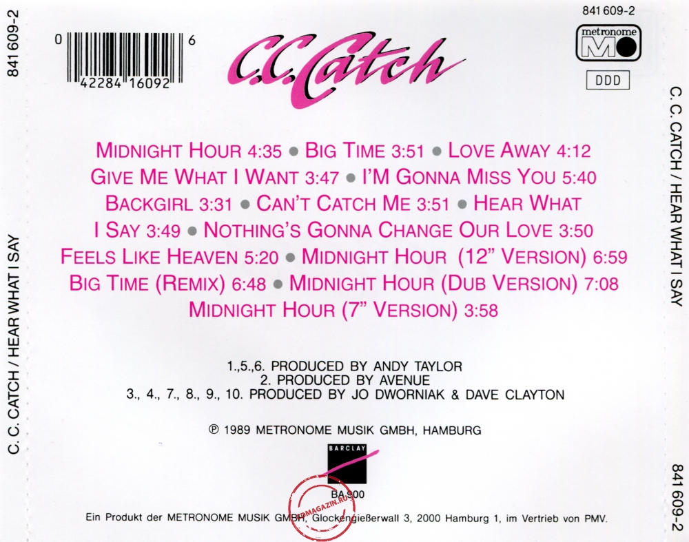 Audio CD: C.C. Catch (1989) Hear What I Say