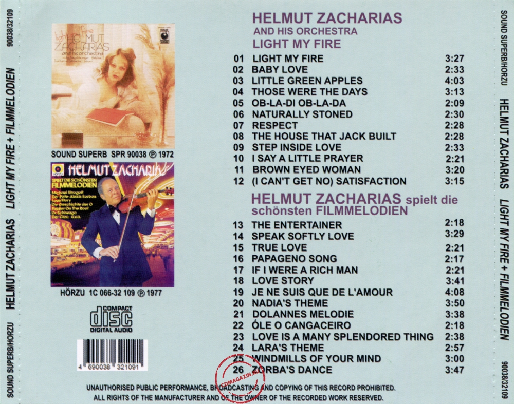 Audio CD: Helmut Zacharias (1972) Light My Fire + Filmmelodien