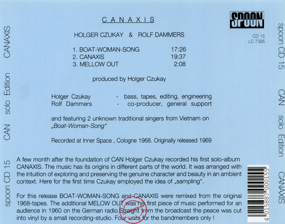 Audio CD: Holger Czukay (1969) Canaxis Audio CD: Holger Czukay (1969) Canaxis