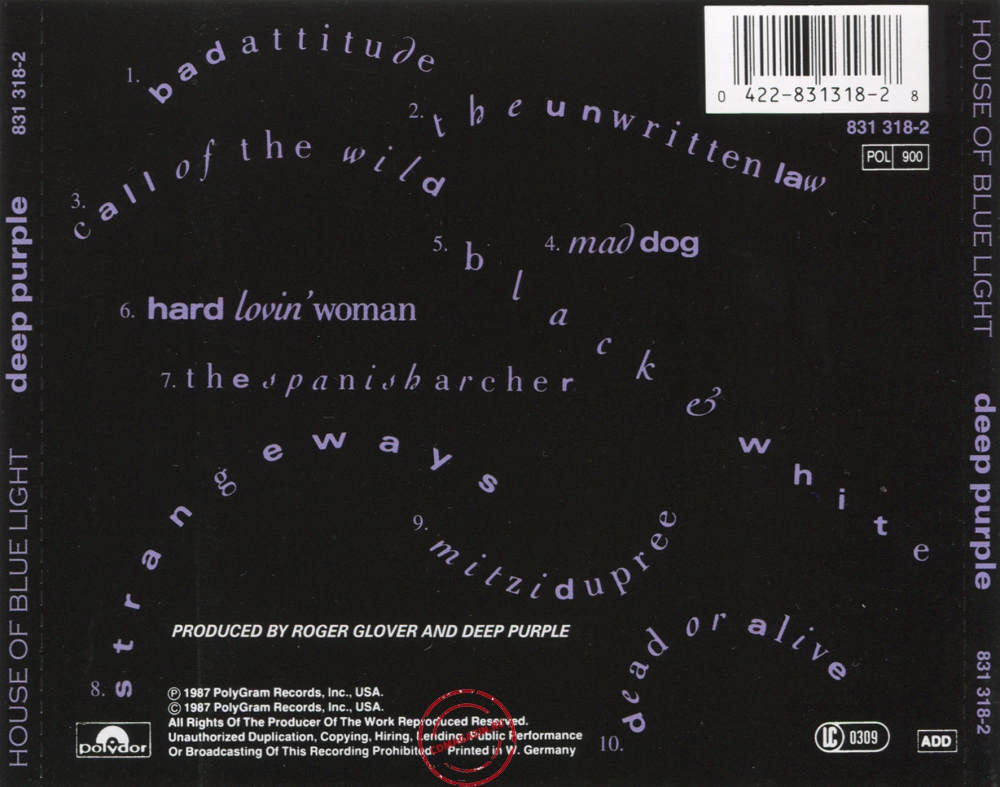 Audio CD: Deep Purple (1987) The House Of Blue Light Audio CD: Deep Purple (1987) The House Of Blue Light