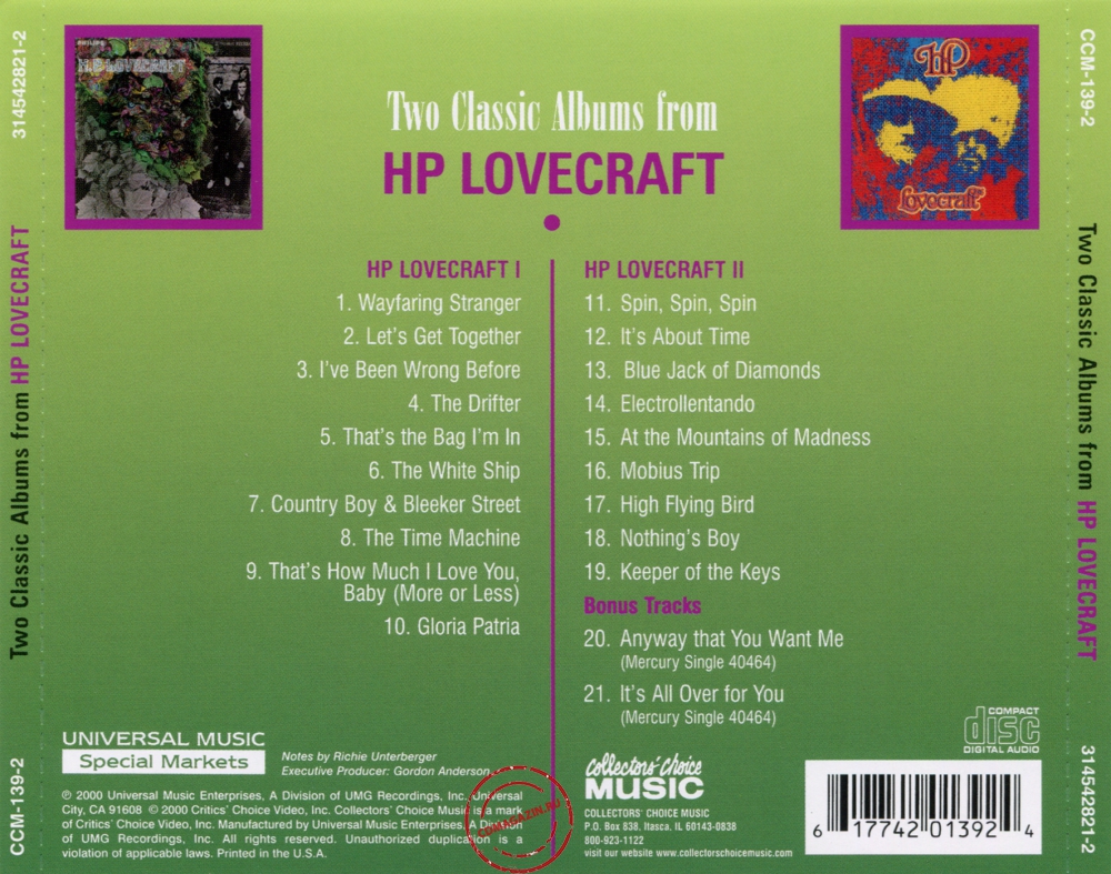 Audio CD: HP Lovecraft (1967) H.P. Lovecraft + H.P. Lovecraft II Audio CD: HP Lovecraft (1967) H.P. Lovecraft + H.P. Lovecraft II