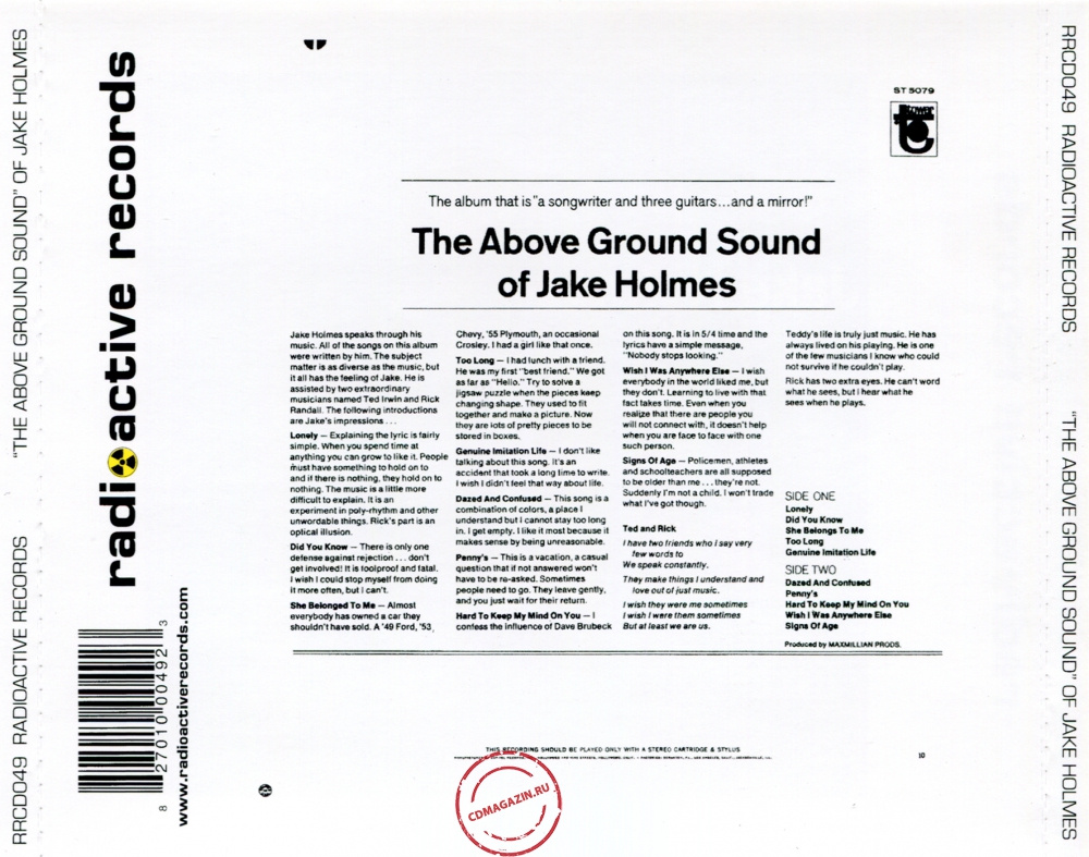 Audio CD: Jake Holmes (1967) The Above Ground Sound Of Jake Holmes