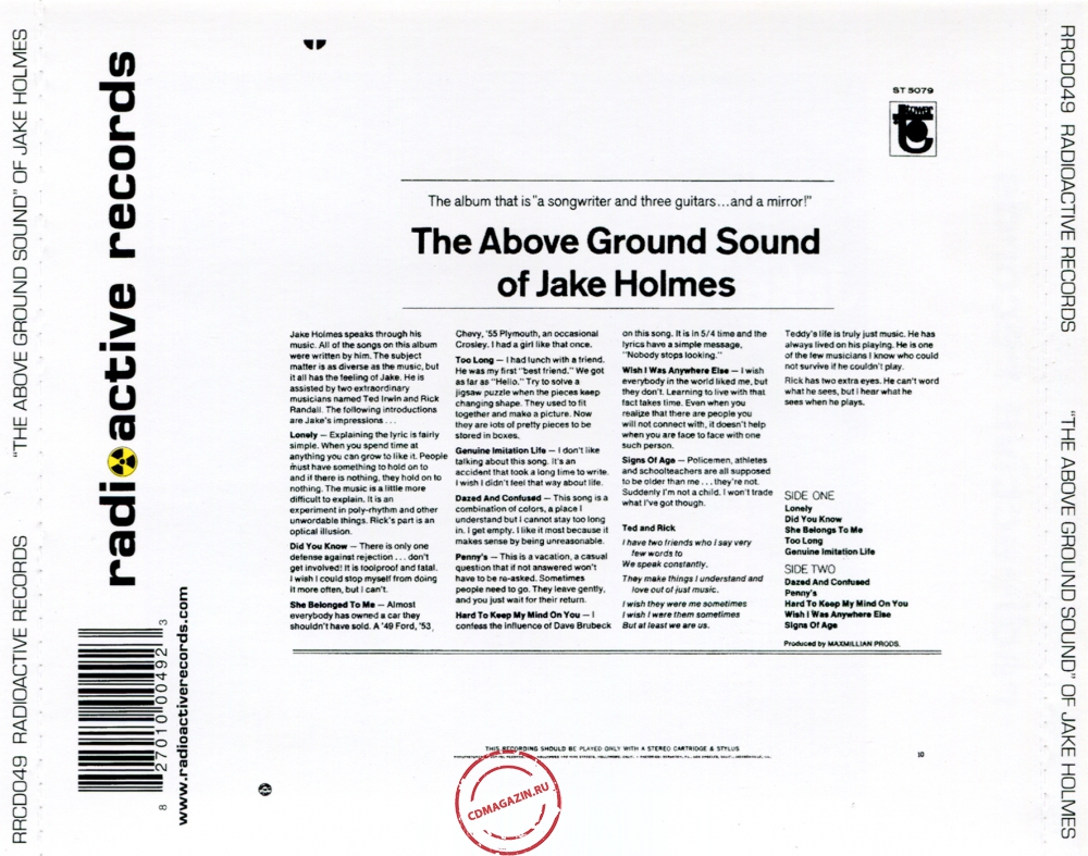 Audio CD: Jake Holmes (1967) The Above Ground Sound Of Jake Holmes Audio CD: Jake Holmes (1967) The Above Ground Sound Of Jake Holmes