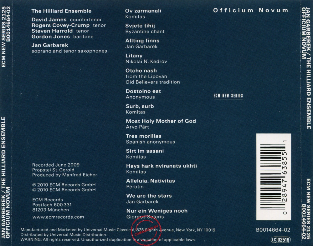 Audio CD: Jan Garbarek (2010) Officium Novum Audio CD: Jan Garbarek (2010) Officium Novum